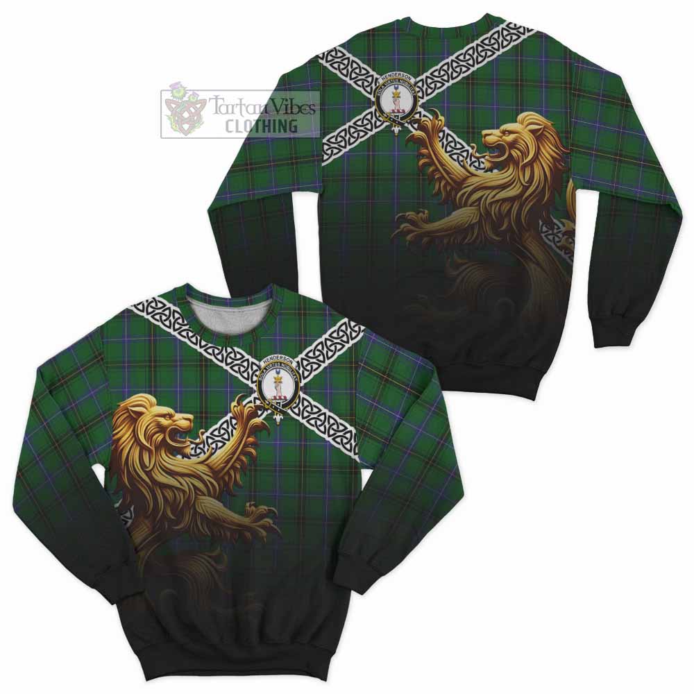 Henderson Crest Tartan Sweatshirt with Golden Lion Emblem Celtic Style - Tartan Vibes Clothing