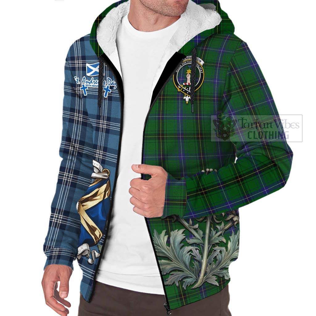 Tartan Vibes Clothing Henderson Tartan Sherpa Hoodie Happy St. Andrew's Day Half Tartan Style