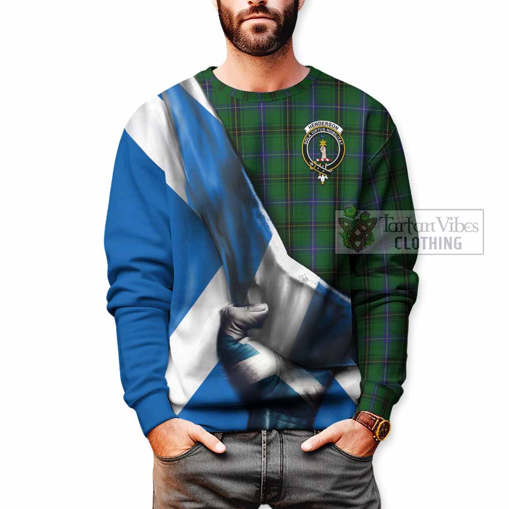 Tartan Vibes Clothing Henderson Tartan Sweatshirt with Family Crest Scotland Patriotic Style