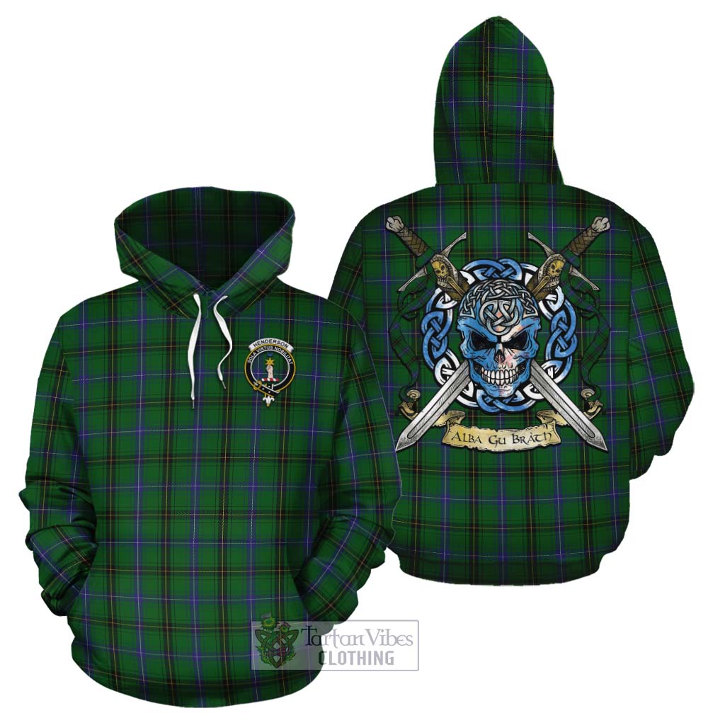 Tartan Vibes Clothing Henderson Tartan Cotton Hoodie with Family Crest Celtic Skull Style