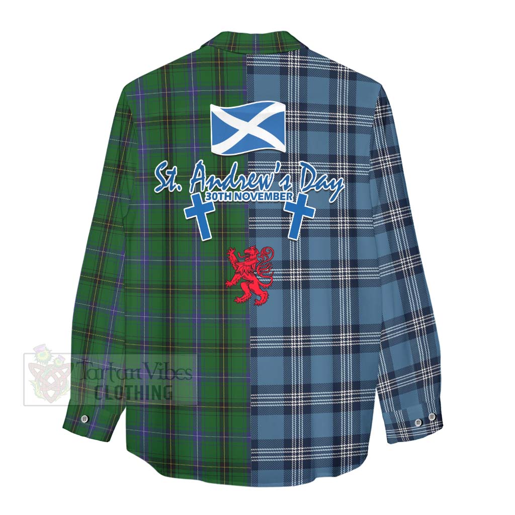 Tartan Vibes Clothing Henderson Tartan Women's Casual Shirt Happy St. Andrew's Day Half Tartan Style