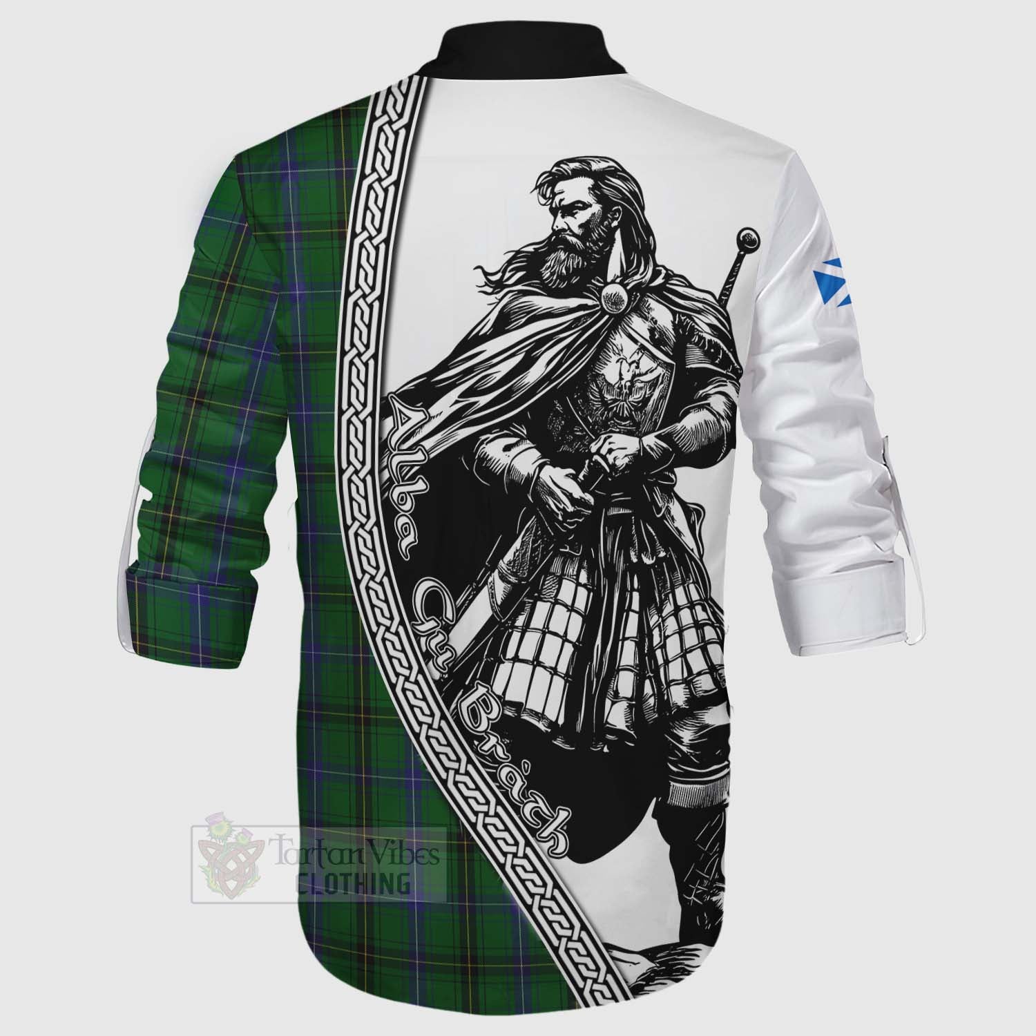 Tartan Vibes Clothing Henderson Tartan Clan Crest Ghillie Kilt Shirt with Highlander Warrior Celtic Style