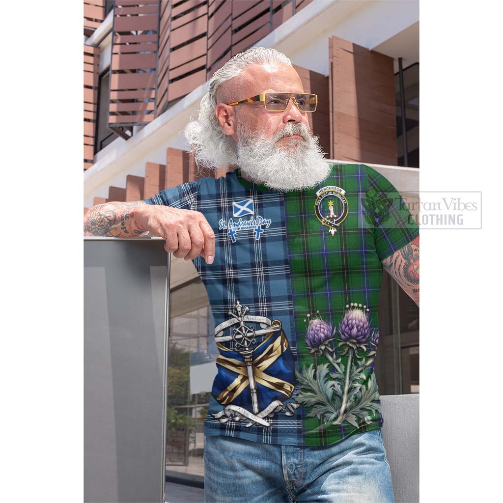 Tartan Vibes Clothing Henderson Tartan Cotton T-shirt Happy St. Andrew's Day Half Tartan Style