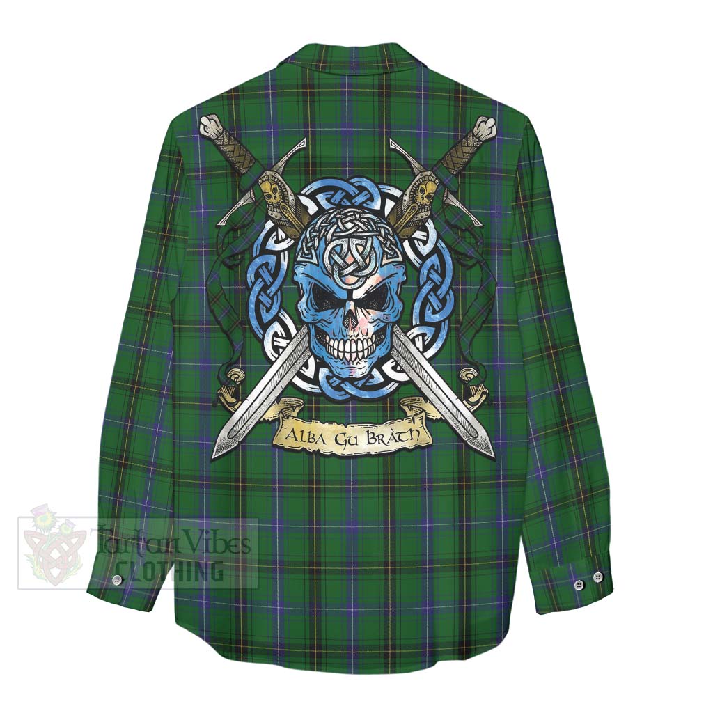 Tartan Vibes Clothing Henderson Tartan Women's Casual Shirt with Family Crest Celtic Skull Style