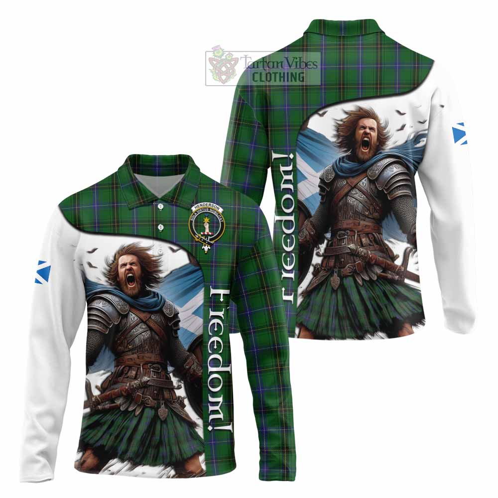 Tartan Vibes Clothing Henderson Crest Tartan Long Sleeve Polo Shirt Inspired by the Freedom of Scottish Warrior