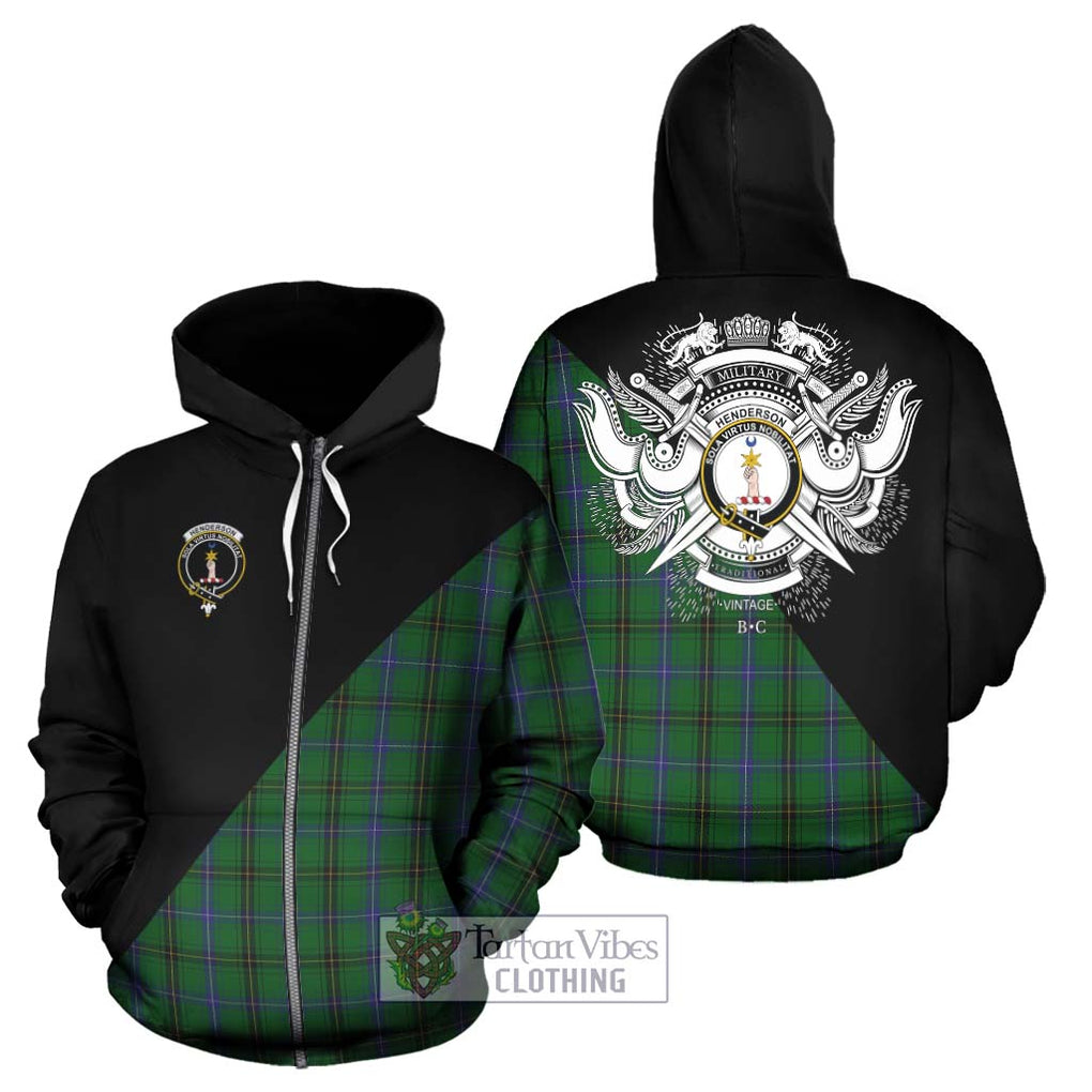 Henderson Tartan Hoodie with Family Crest and Military Logo Style - Tartanvibesclothing Shop