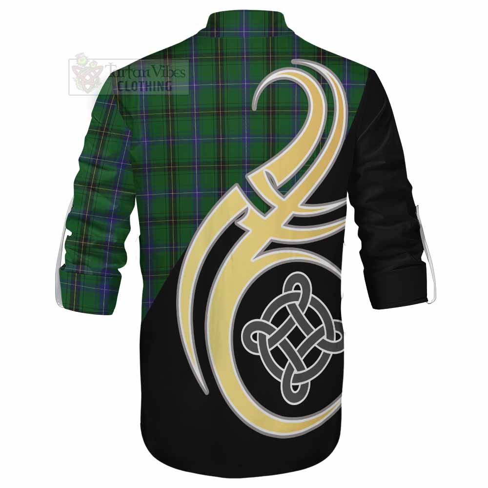 Tartan Vibes Clothing Henderson Tartan Ghillie Kilt Shirt with Family Crest and Celtic Symbol Style