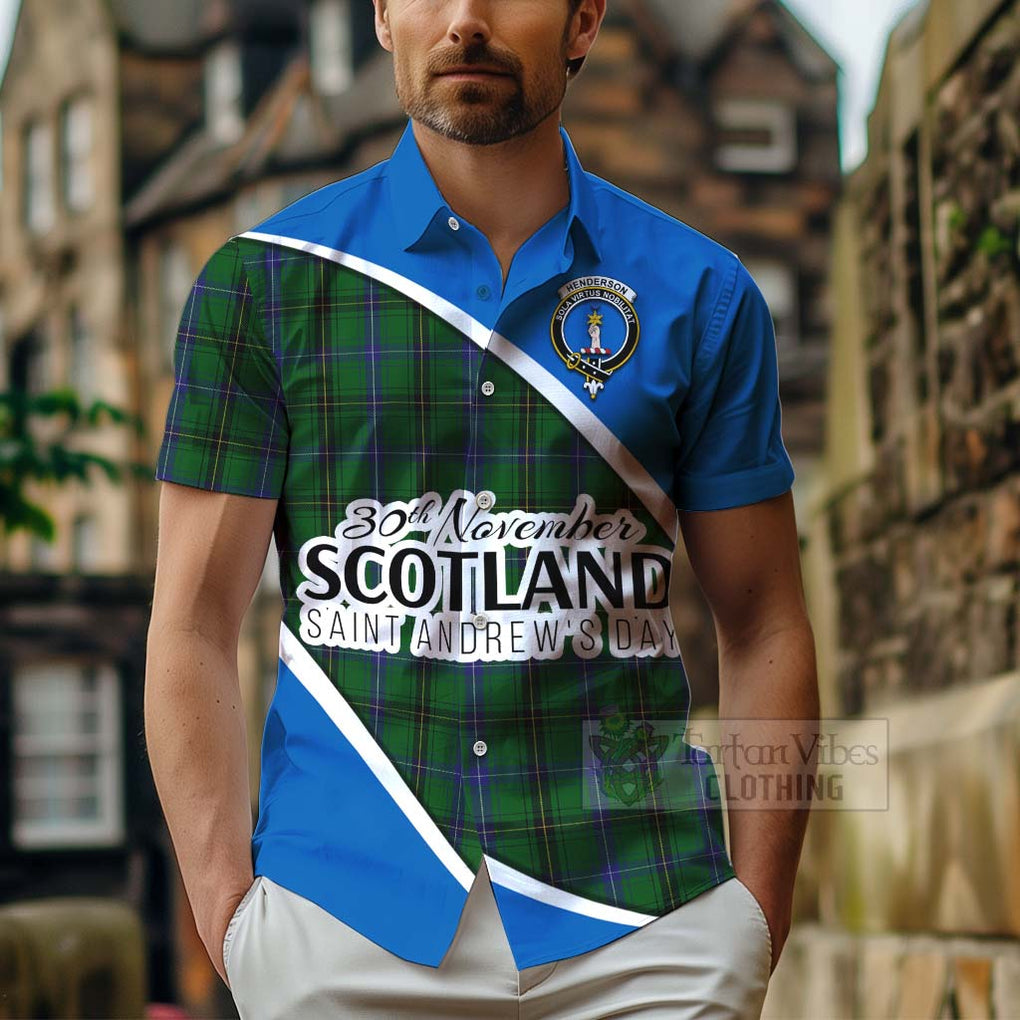 Tartan Vibes Clothing Henderson Family Crest Tartan Short Sleeve Button Shirt Celebrate Saint Andrew's Day in Style