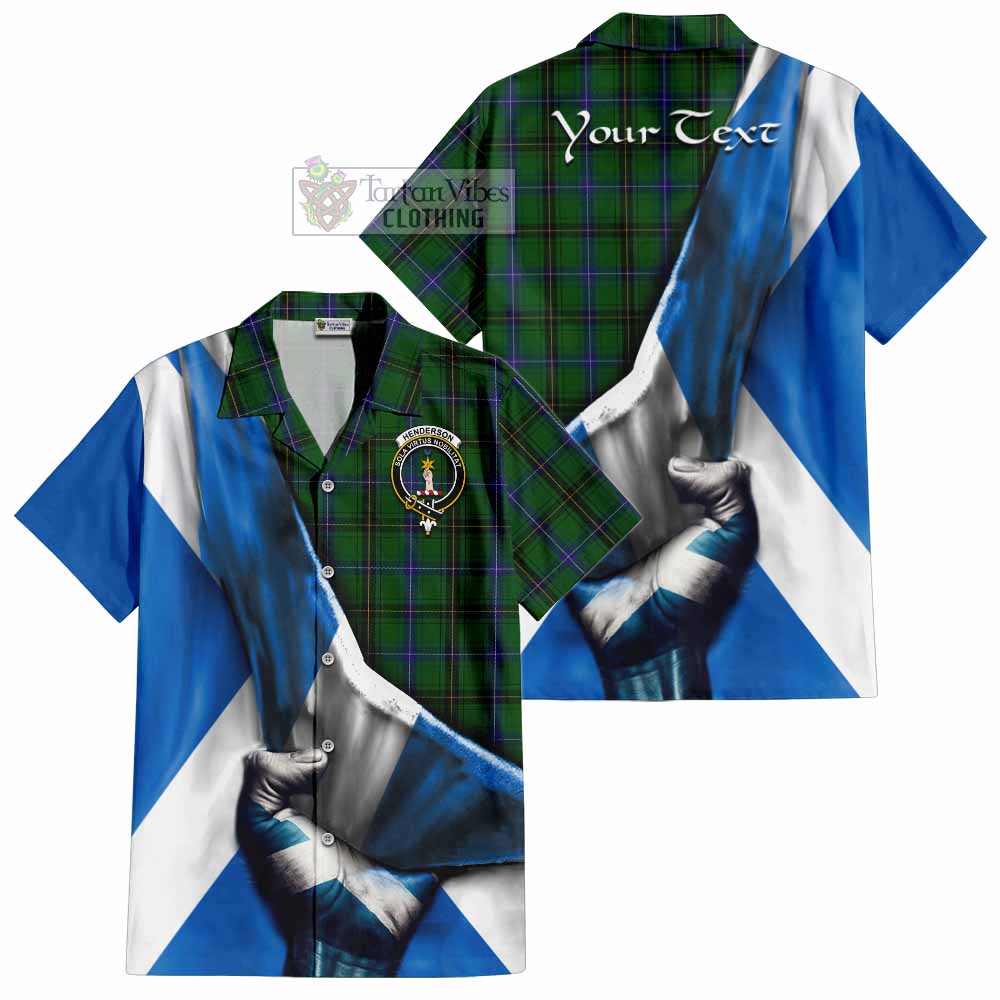 Tartan Vibes Clothing Henderson Tartan Short Sleeve Button Shirt with Family Crest Scotland Patriotic Style