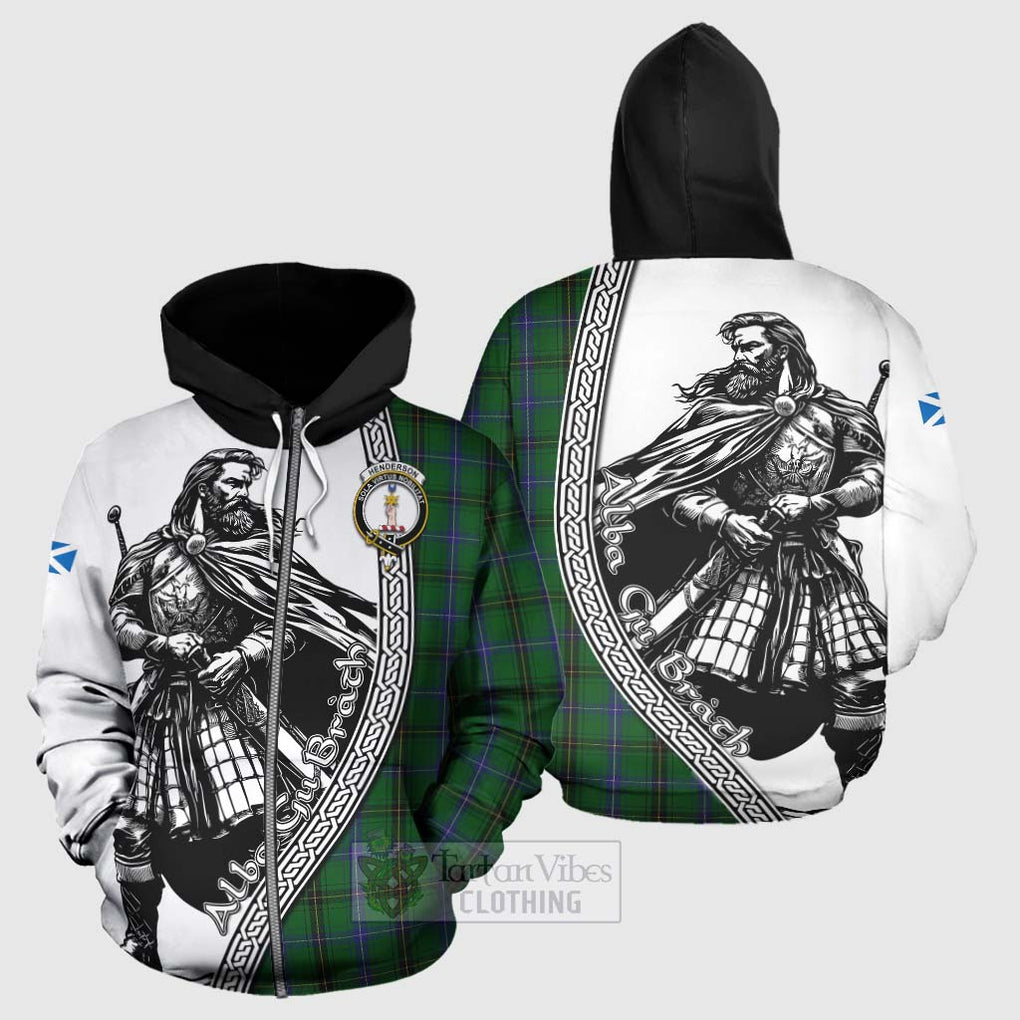 Tartan Vibes Clothing Henderson Tartan Clan Crest Hoodie with Highlander Warrior Celtic Style