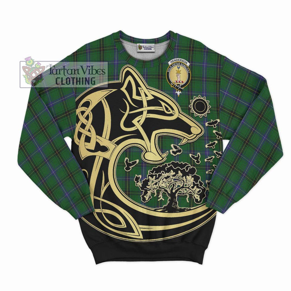 Henderson Tartan Sweatshirt with Family Crest Celtic Wolf Style - Tartan Vibes Clothing