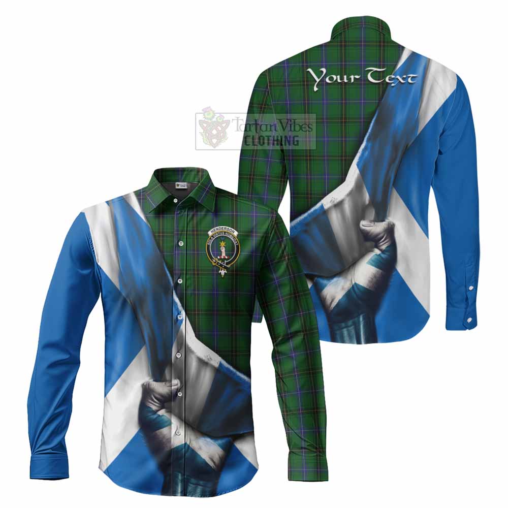 Tartan Vibes Clothing Henderson Tartan Long Sleeve Button Shirt with Family Crest Scotland Patriotic Style