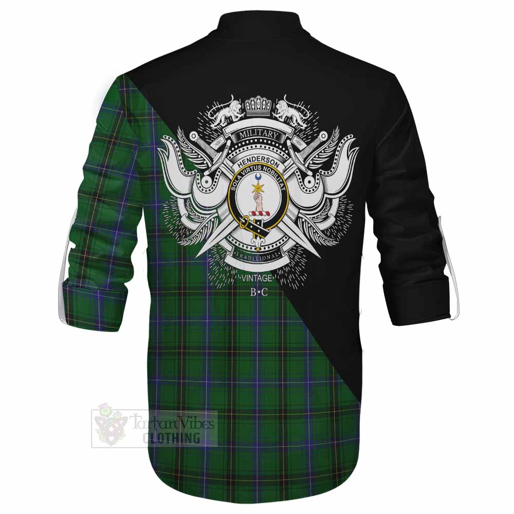 Tartan Vibes Clothing Henderson Tartan Ghillie Kilt Shirt with Family Crest and Military Logo Style