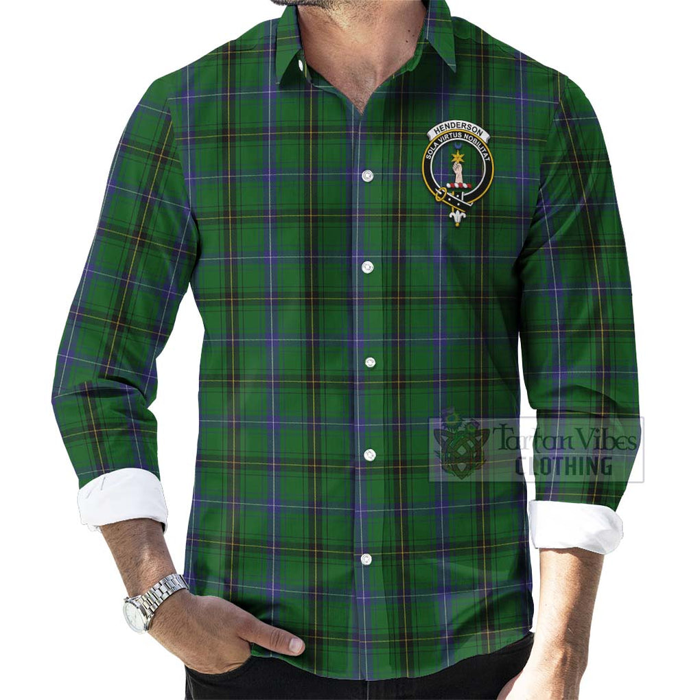 Tartan Vibes Clothing Henderson Tartan Long Sleeve Button Shirt with Family Crest and Bearded Skull Holding Bottles of Whiskey