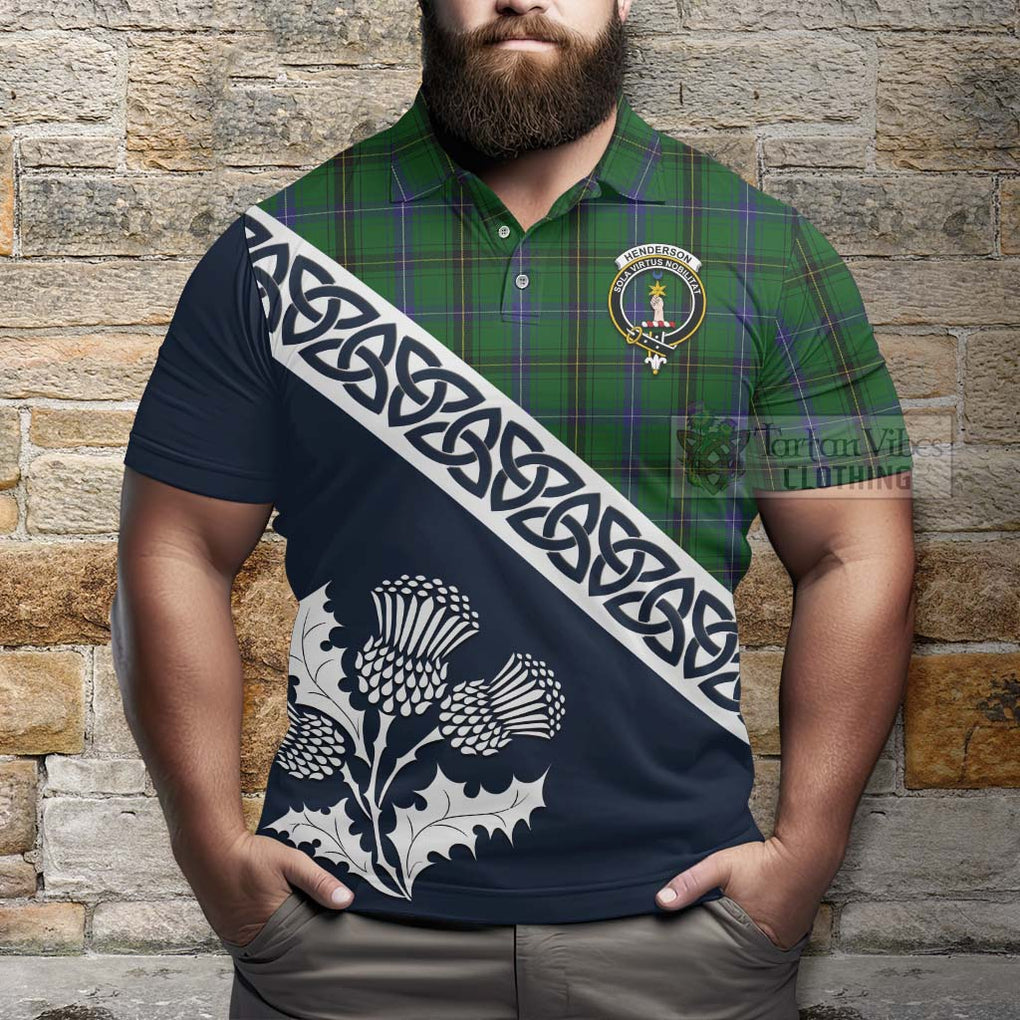 Henderson Tartan Polo Shirt Featuring Thistle and Scotland Map