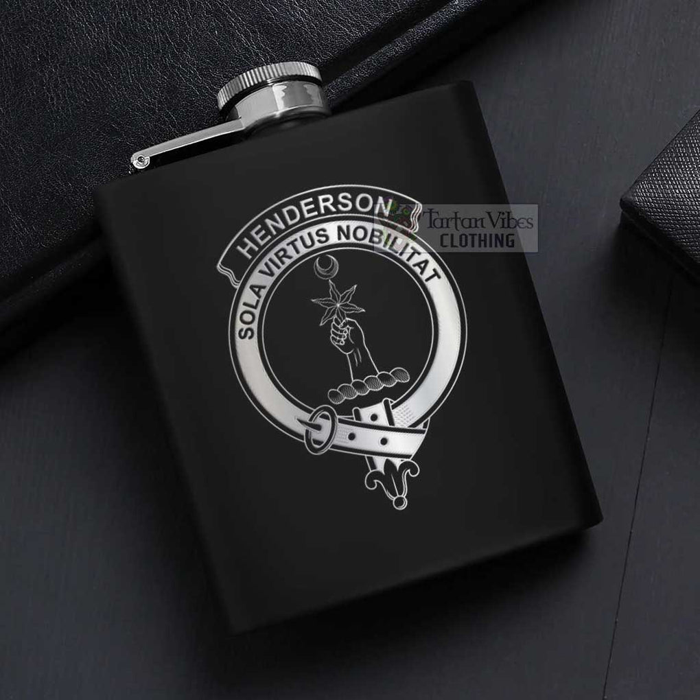 Tartan Vibes Clothing Henderson Crest Hip Flask Set 7oz Black Stainless Steel with A Gift Box