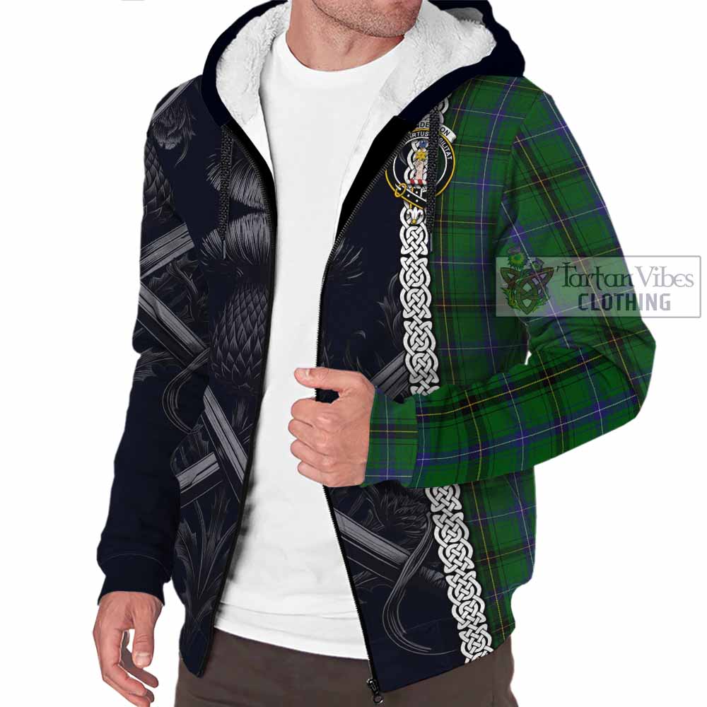 Tartan Vibes Clothing Henderson Tartan Sherpa Hoodie with Family Crest Cross Sword Thistle Celtic Vibes