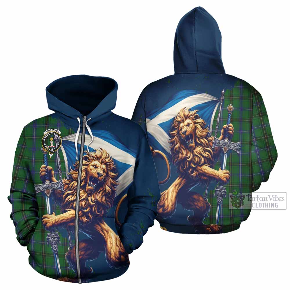 Henderson Tartan Family Crest Hoodie with Scottish Majestic Lion