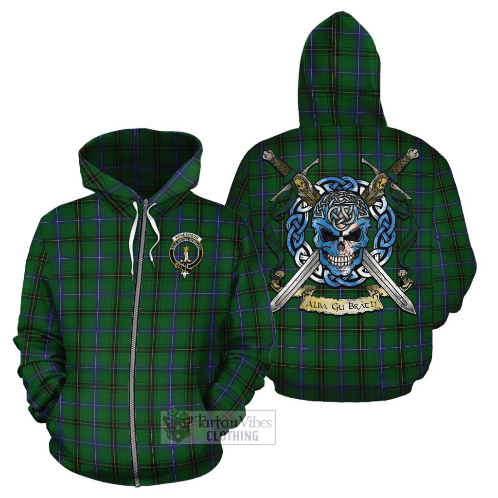 Tartan Vibes Clothing Henderson Tartan Cotton Hoodie with Family Crest Celtic Skull Style