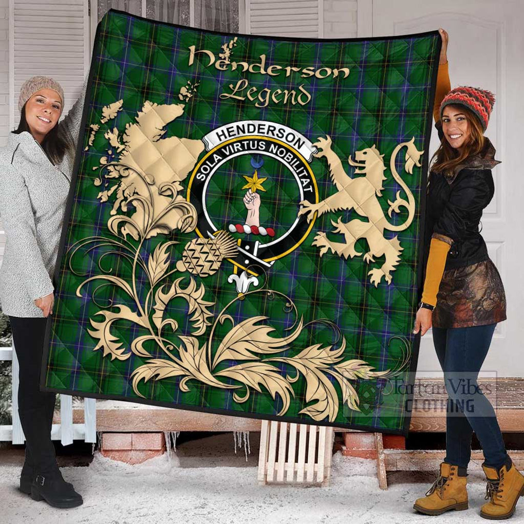 Tartan Vibes Clothing Henderson Tartan Quilt with Family Crest and Scottish Symbol Style