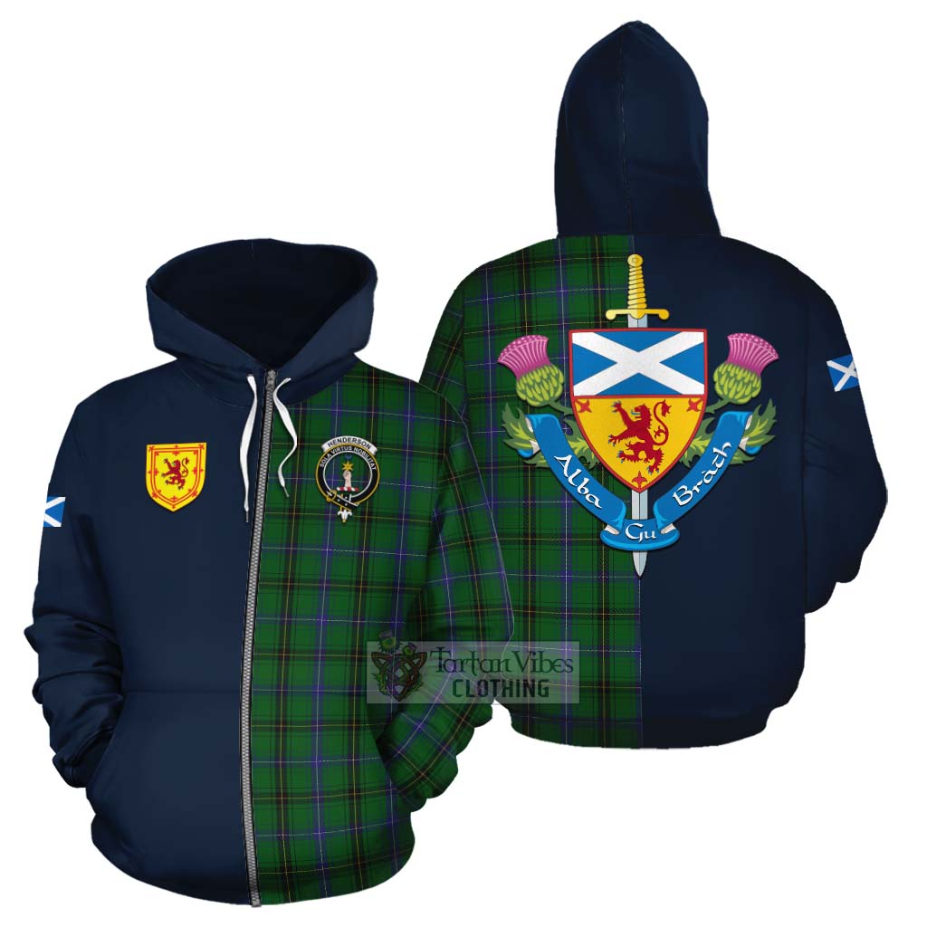 Tartan Vibes Clothing Henderson Tartan Cotton Hoodie Alba with Scottish Lion Royal Arm Half Style