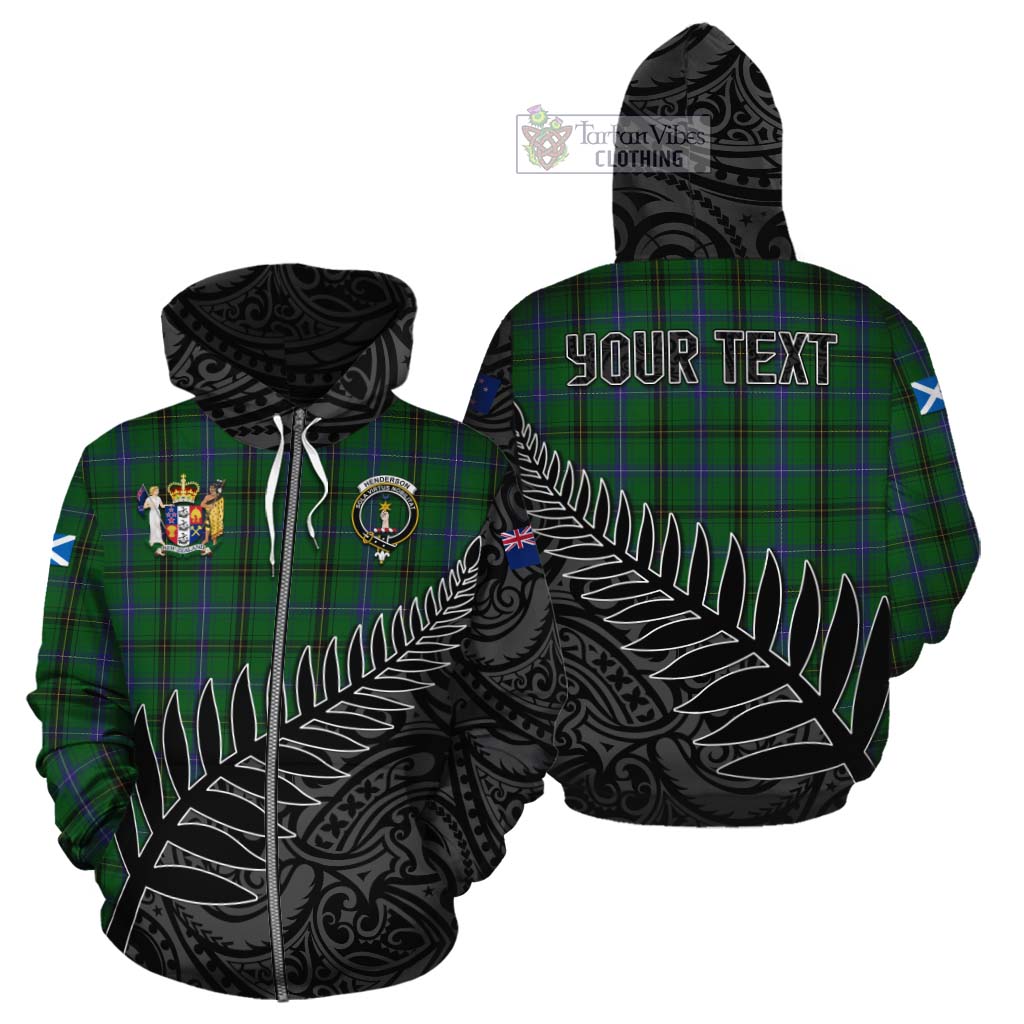 Tartan Vibes Clothing Henderson Crest Tartan Cotton Hoodie with New Zealand Silver Fern Half Style