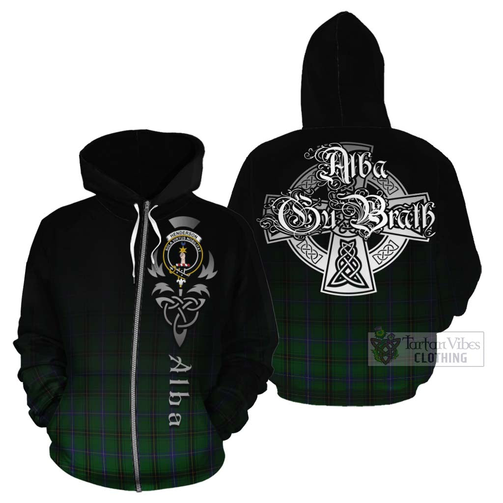 Tartan Vibes Clothing Henderson Tartan Cotton Hoodie Featuring Alba Gu Brath Family Crest Celtic Inspired