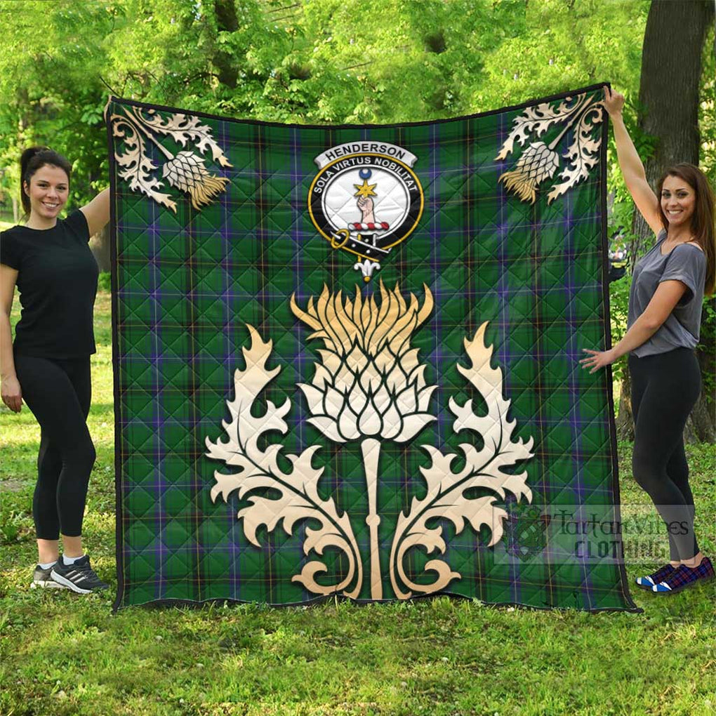 Tartan Vibes Clothing Henderson Tartan Quilt with Family Crest and Golden Thistle Style