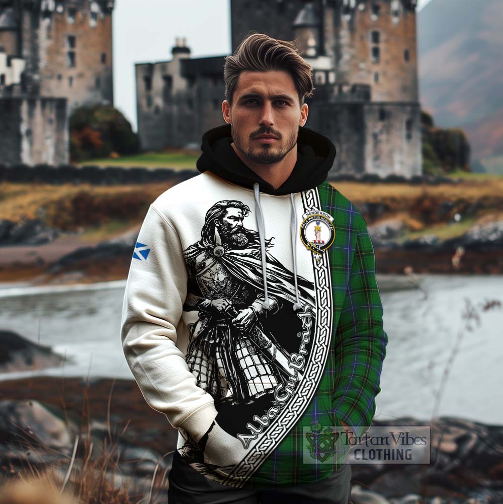 Tartan Vibes Clothing Henderson Tartan Clan Crest Cotton Hoodie with Highlander Warrior Celtic Style