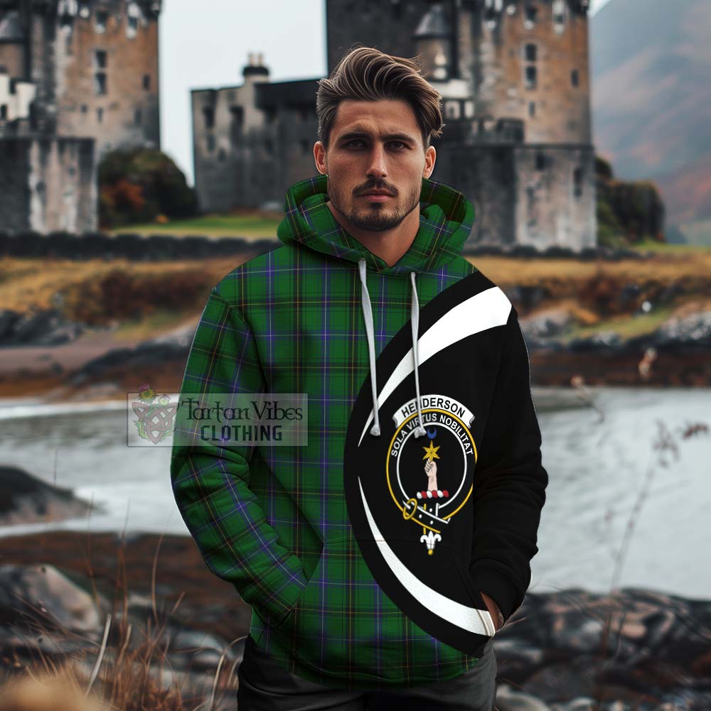 Tartan Vibes Clothing Henderson Tartan Cotton Hoodie with Family Crest Circle Style