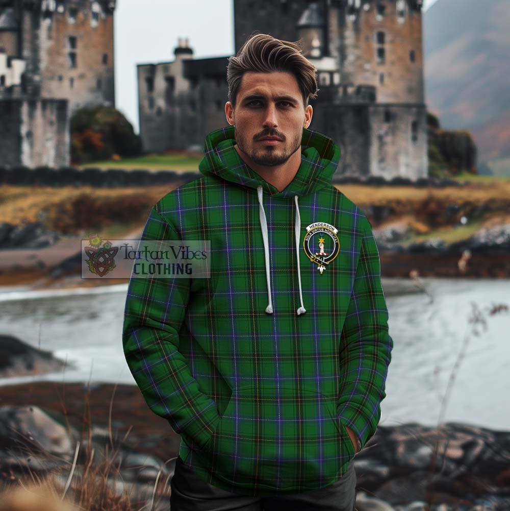 Tartan Vibes Clothing Henderson Tartan Cotton Hoodie with Family Crest Celtic Skull Style