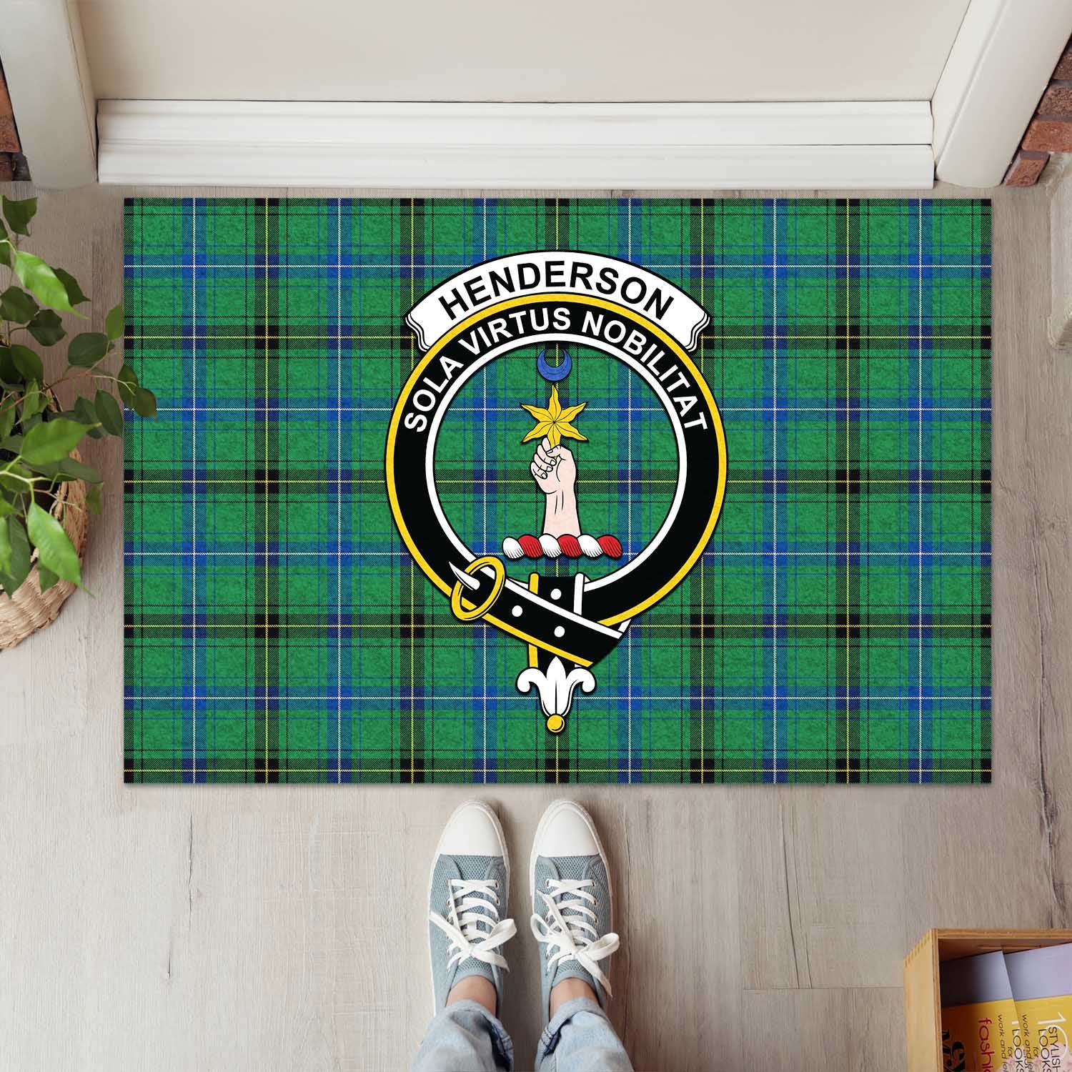 Henderson Ancient Tartan Door Mat with Family Crest - Tartanvibesclothing