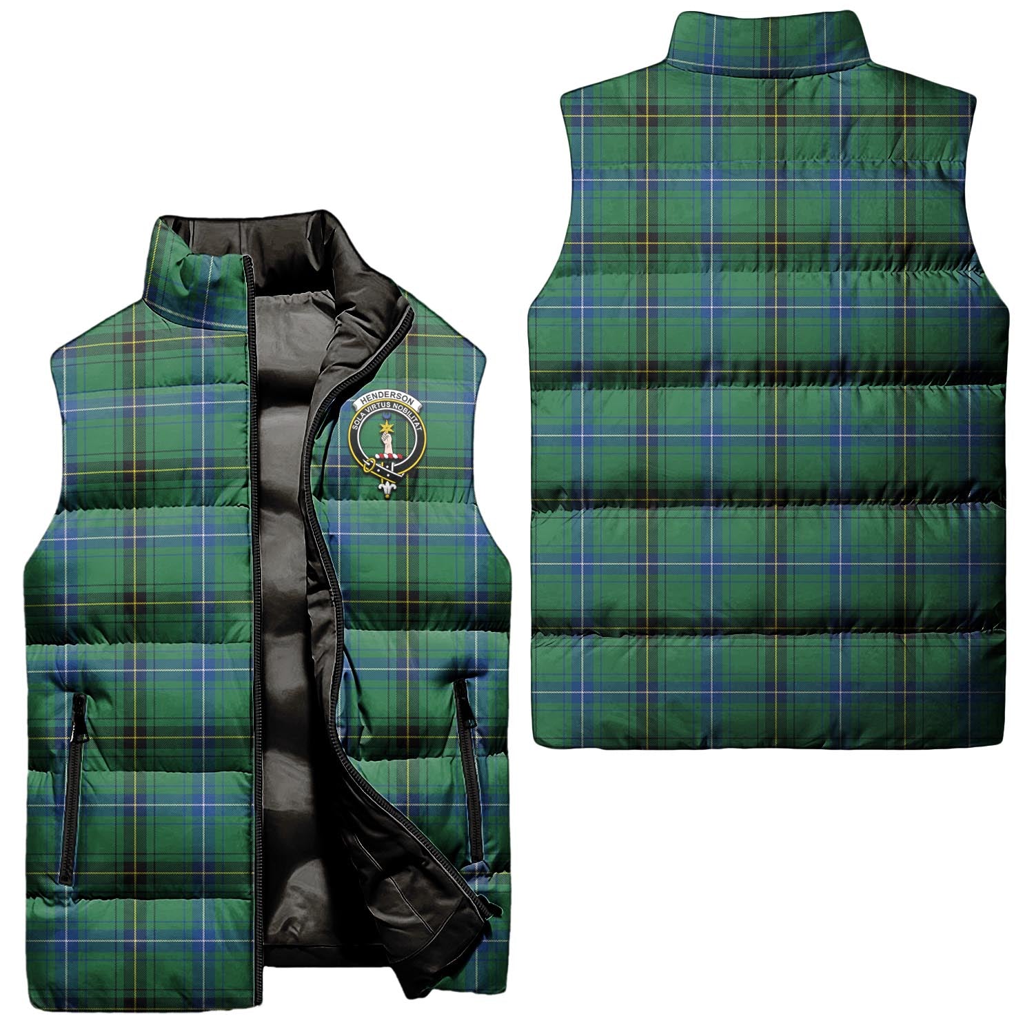 Henderson Ancient Tartan Sleeveless Puffer Jacket with Family Crest Unisex - Tartanvibesclothing