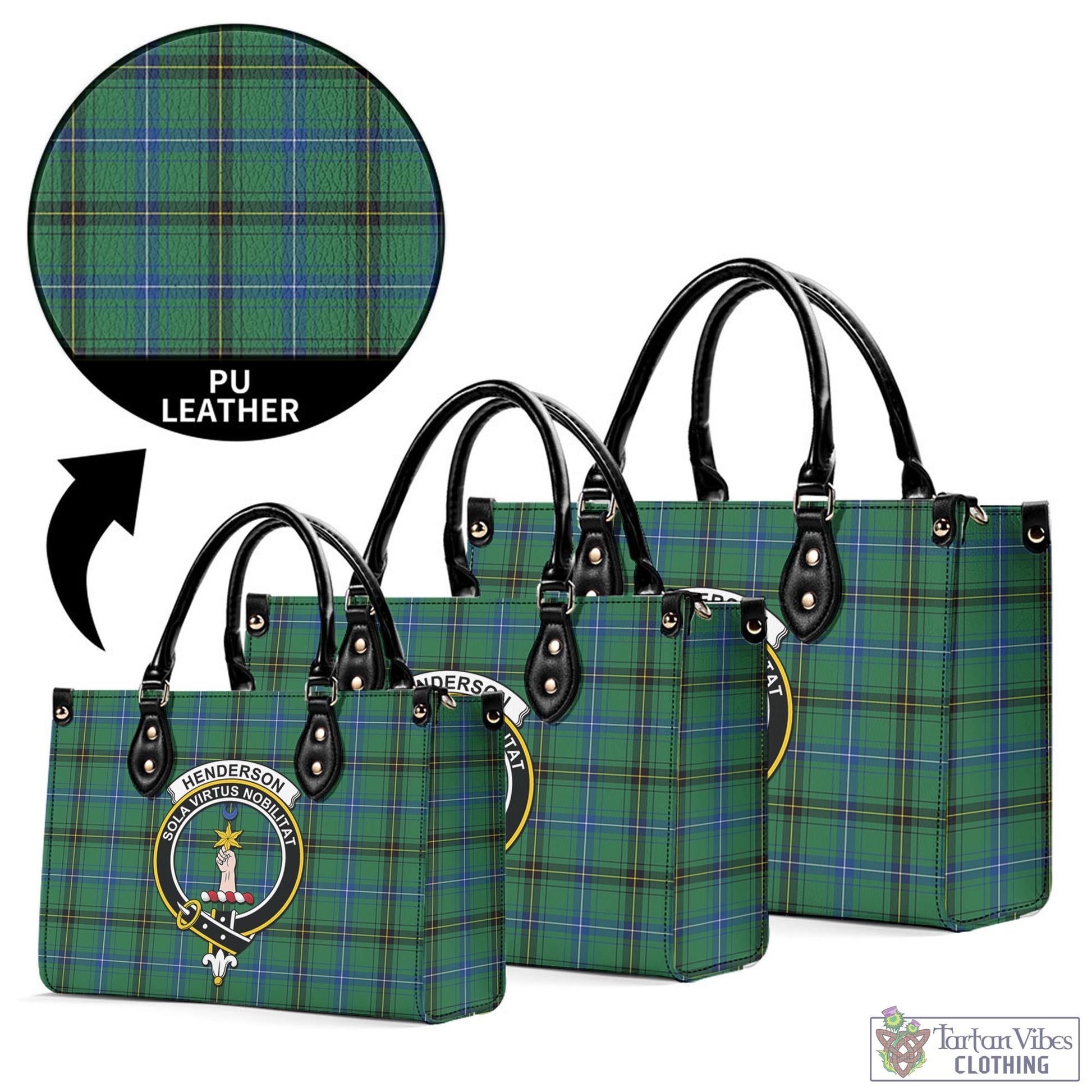 Tartan Vibes Clothing Henderson Ancient Tartan Luxury Leather Handbags with Family Crest