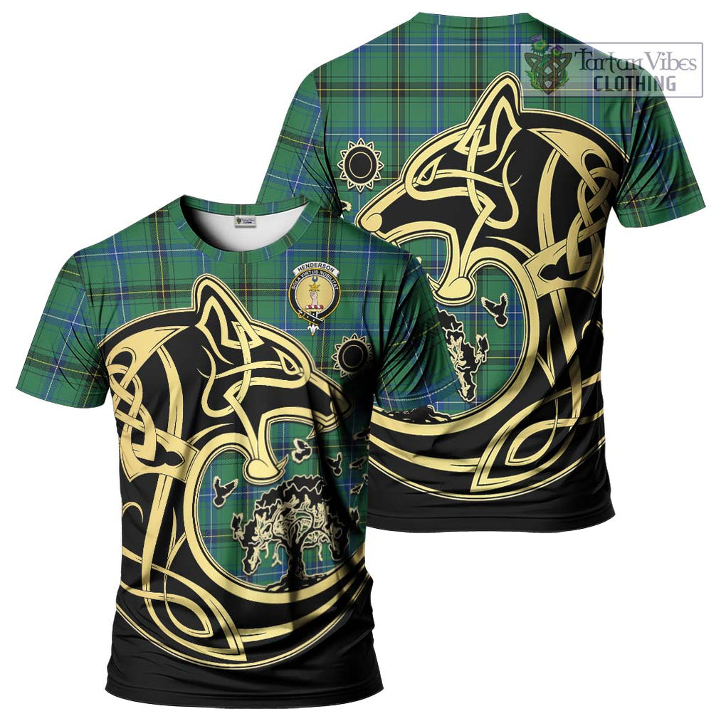 Henderson Ancient Tartan T-Shirt with Family Crest Celtic Wolf Style Kid's Shirt - Tartan Vibes Clothing