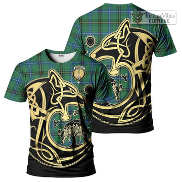 Henderson Ancient Tartan T-Shirt with Family Crest Celtic Wolf Style