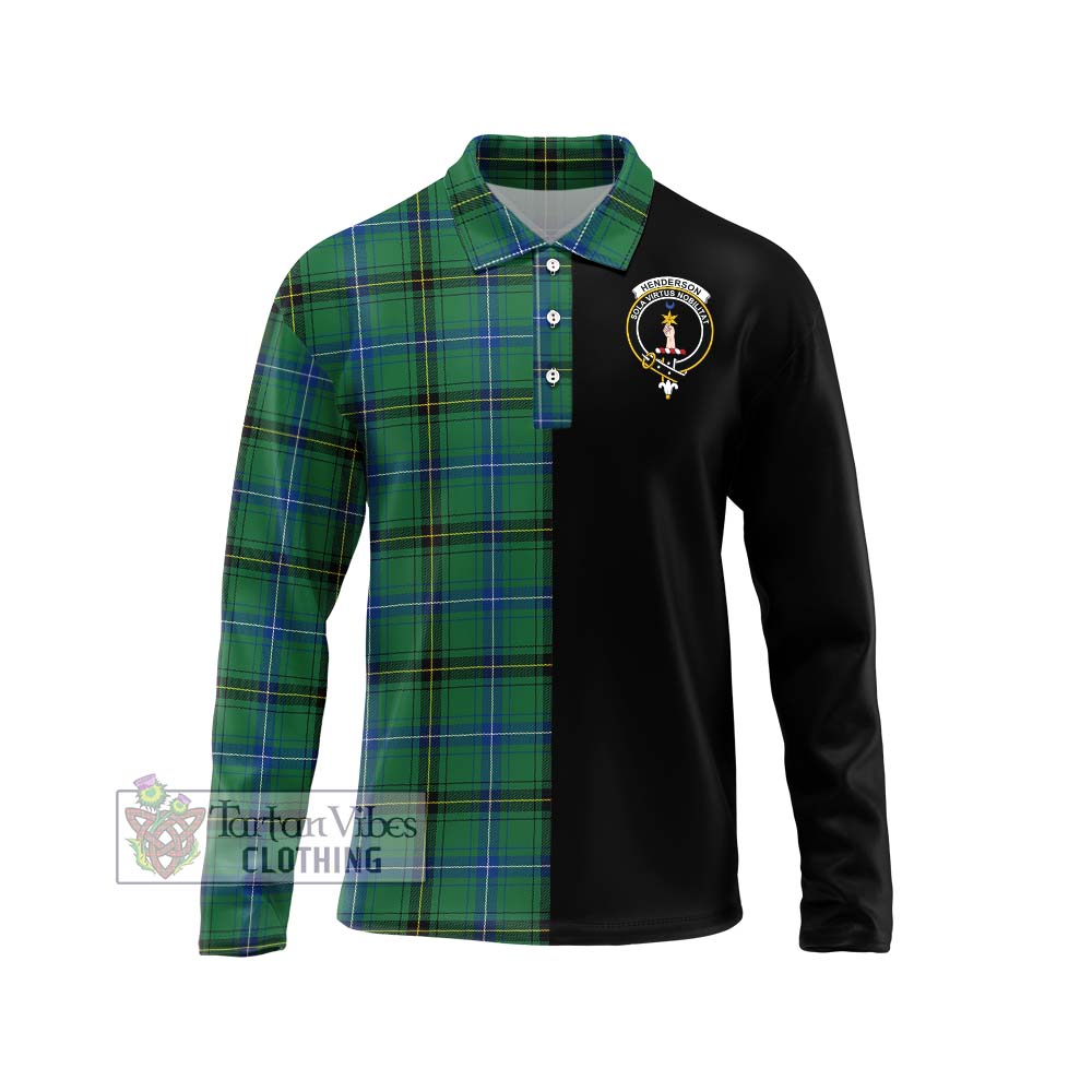 Henderson Ancient Tartan Long Sleeve Polo Shirt with Family Crest and Half Of Me Style Unisex - Tartanvibesclothing Shop