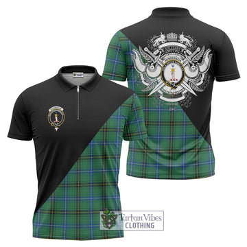 Henderson Ancient Tartan Zipper Polo Shirt with Family Crest and Military Logo Style