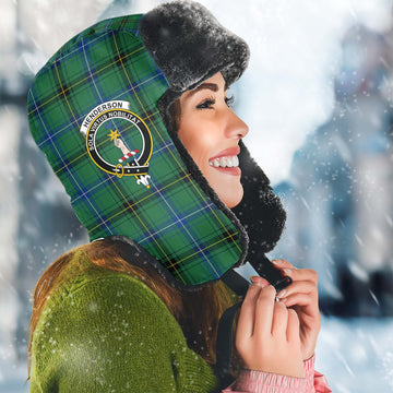 Henderson Ancient Tartan Winter Trapper Hat with Family Crest