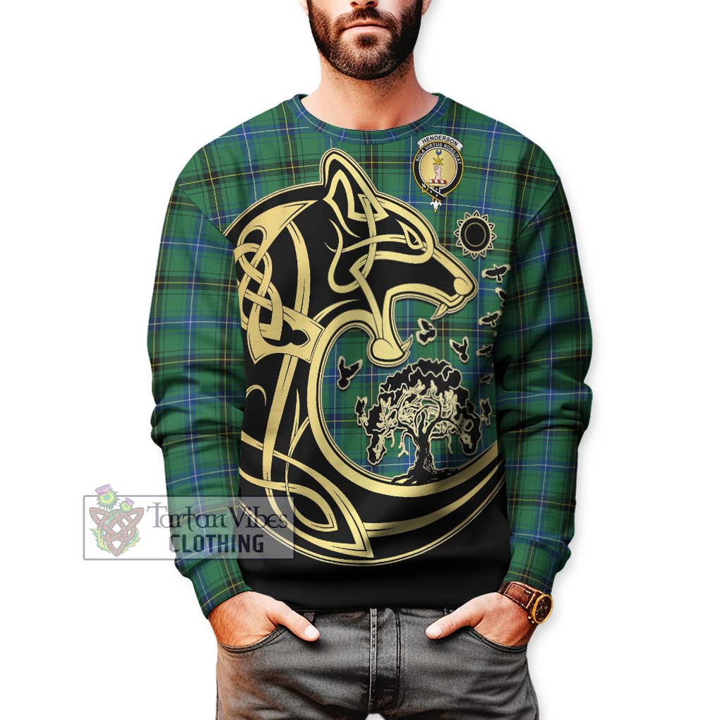 Henderson Ancient Tartan Sweatshirt with Family Crest Celtic Wolf Style Unisex - Tartan Vibes Clothing