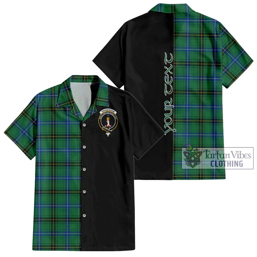 Henderson Ancient Tartan Short Sleeve Button Shirt with Family Crest and Half Of Me Style Kid - Tartanvibesclothing Shop