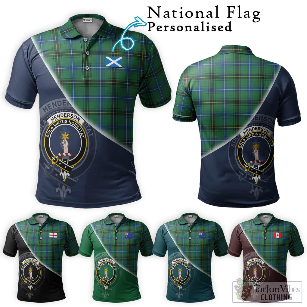 Henderson Ancient Tartan Polo Shirt with Personalised National Flag and Family Crest Half Style Maroon - Tartanvibesclothing Shop