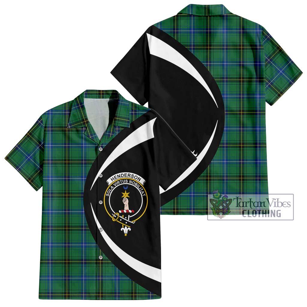 Henderson Ancient Tartan Short Sleeve Button Up with Family Crest Circle Style Kid - Tartan Vibes Clothing