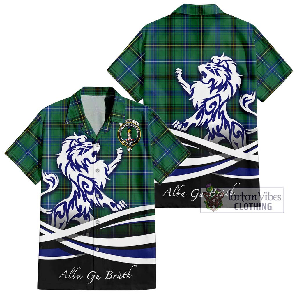 Henderson Ancient Tartan Short Sleeve Button Shirt with Alba Gu Brath Regal Lion Emblem Kid - Tartanvibesclothing Shop