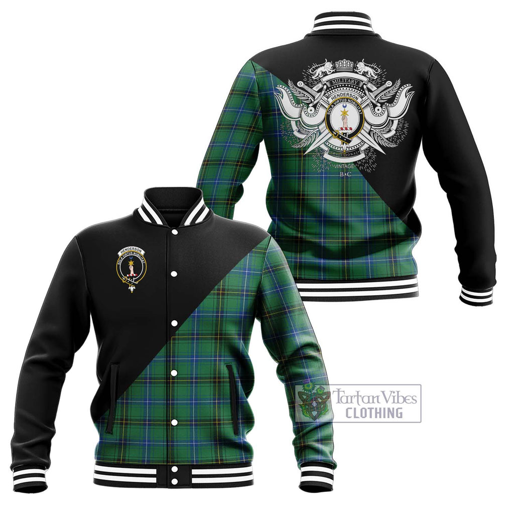 Henderson Ancient Tartan Baseball Jacket with Family Crest and Military Logo Style Unisex - Tartanvibesclothing Shop