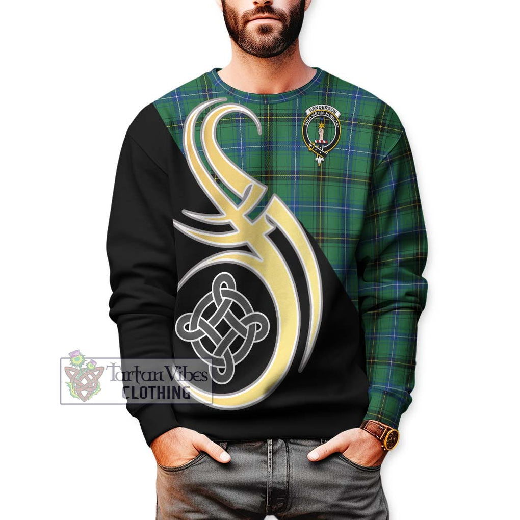 Henderson Ancient Tartan Sweatshirt with Family Crest and Celtic Symbol Style Unisex - Tartan Vibes Clothing