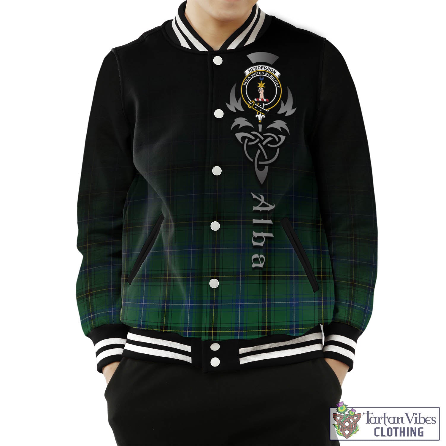 Tartan Vibes Clothing Henderson Ancient Tartan Baseball Jacket Featuring Alba Gu Brath Family Crest Celtic Inspired