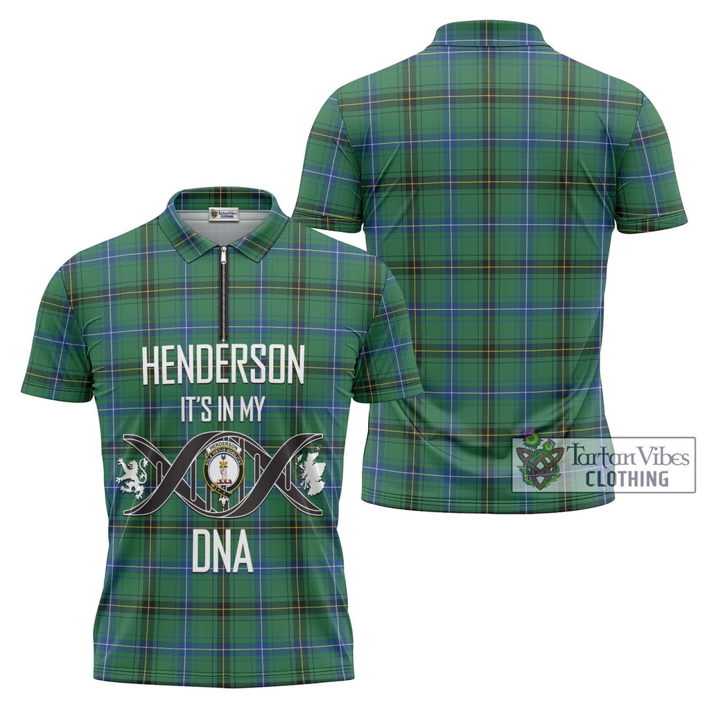 Henderson Ancient Tartan Zipper Polo Shirt with Family Crest DNA In Me Style Unisex - Tartanvibesclothing Shop