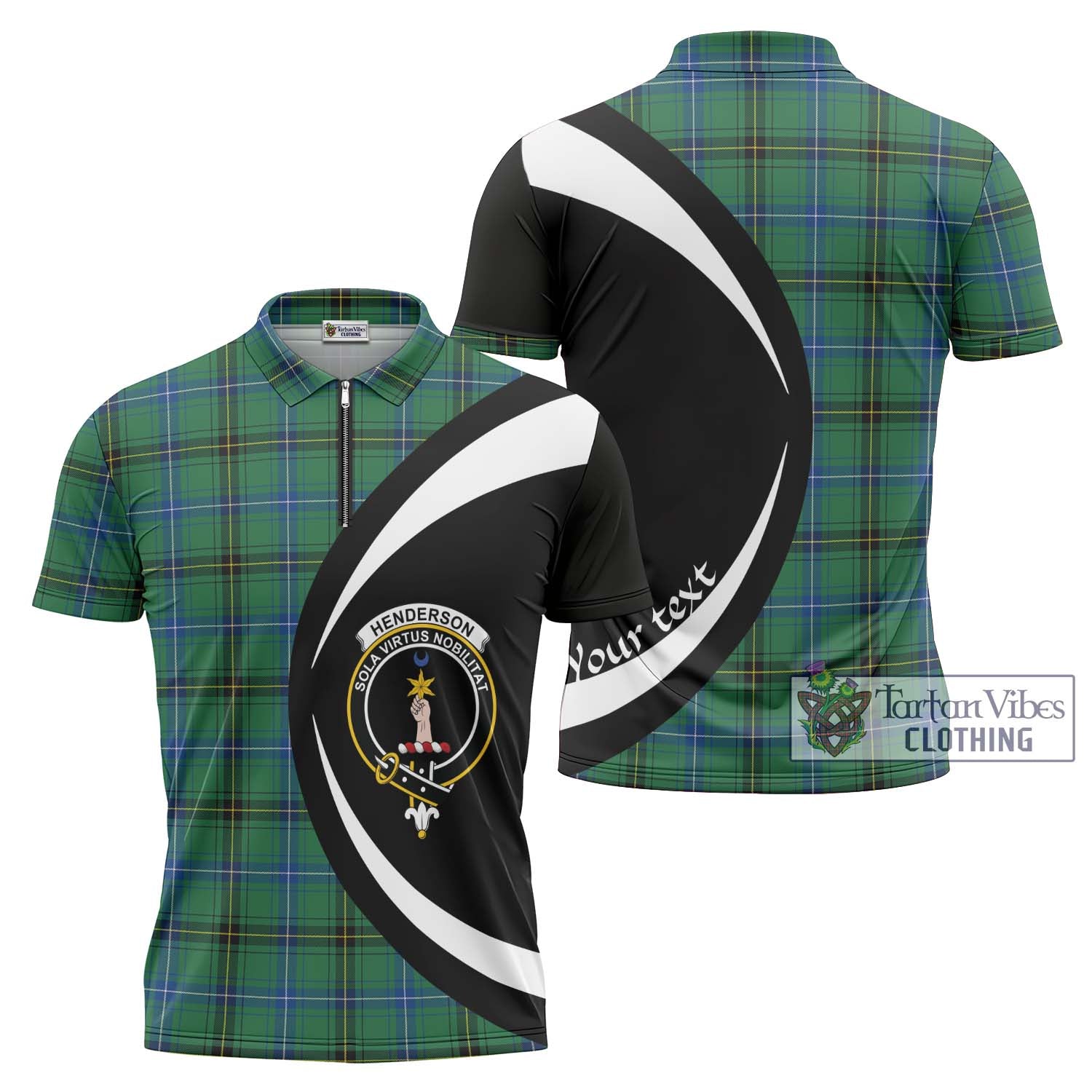 Tartan Vibes Clothing Henderson Ancient Tartan Zipper Polo Shirt with Family Crest Circle Style