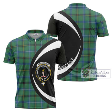 Henderson Ancient Tartan Zipper Polo Shirt with Family Crest Circle Style